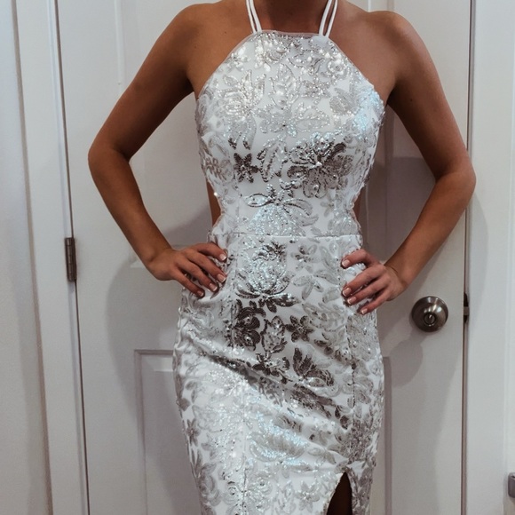 Betsy & Adam Split Thigh Sequin Formal Dress - Picture 2 of 7